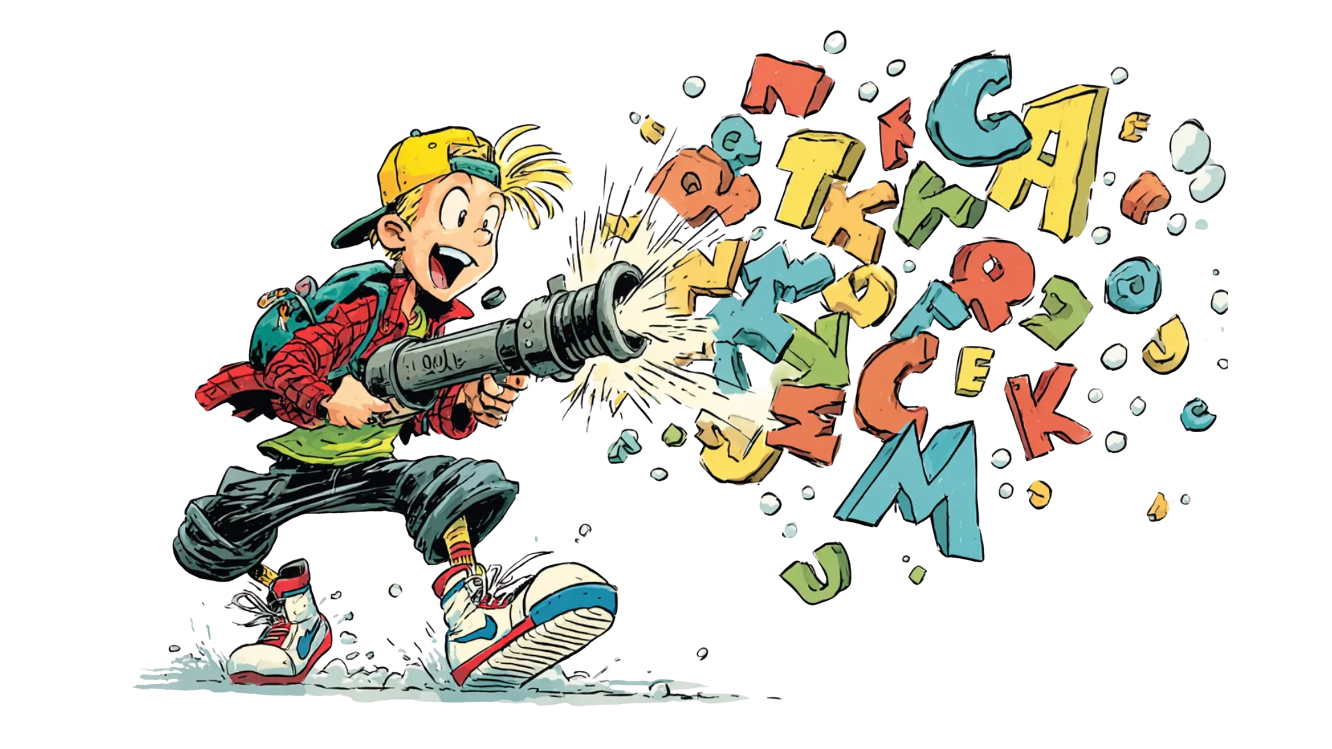 Letter cannon firing the alphabet