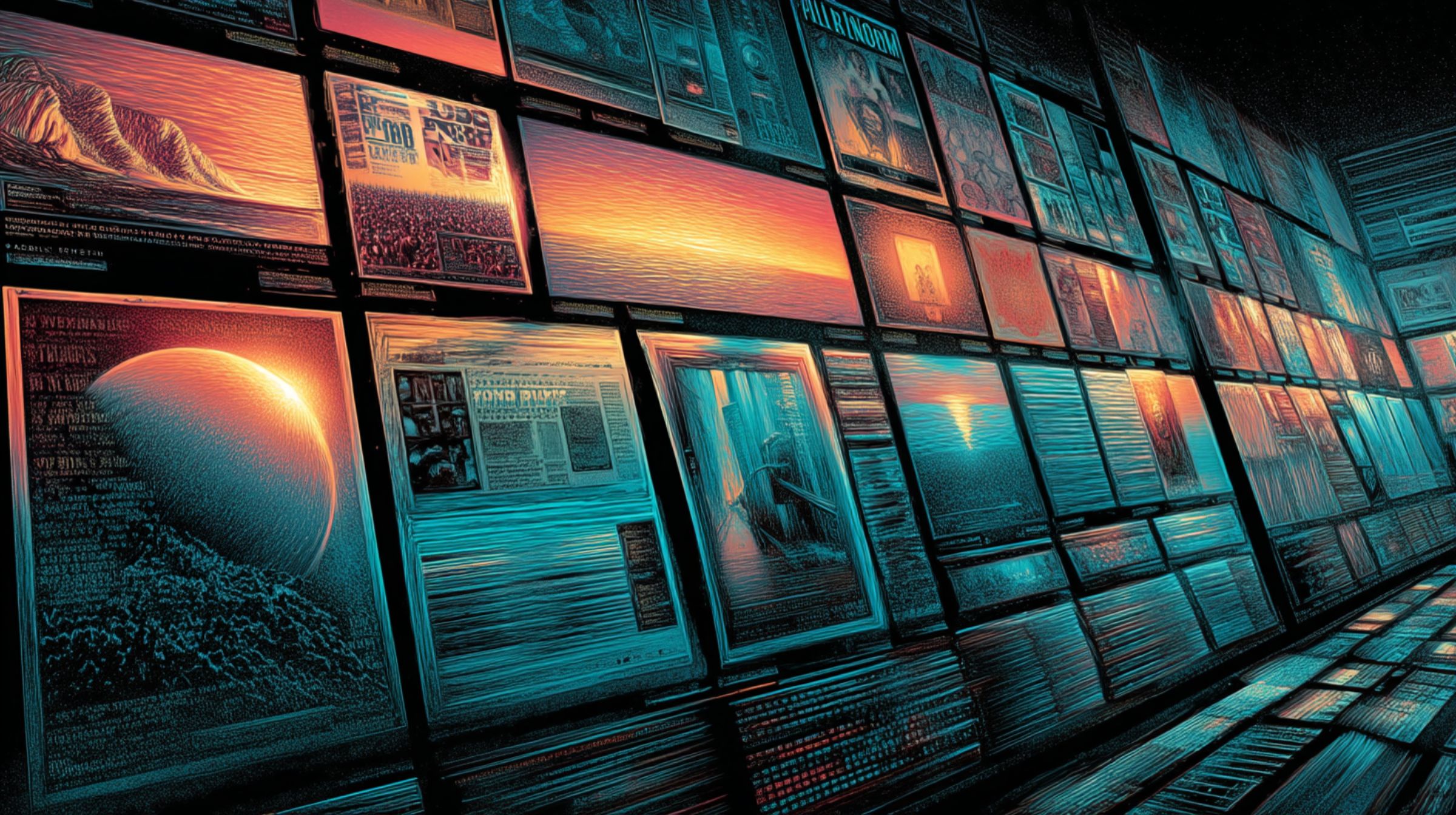 A glowing wall of design iterations, each slightly different, forming a rhythm of refinement.