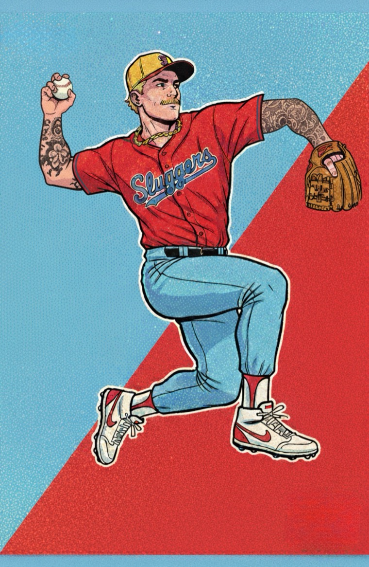 Pitcher Sluggers Jersey Comic Halftone Diagonal Split