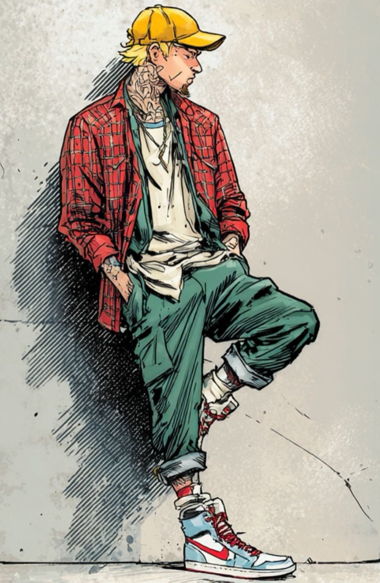 Seated Leaning Wall Profile Comic Pop Art