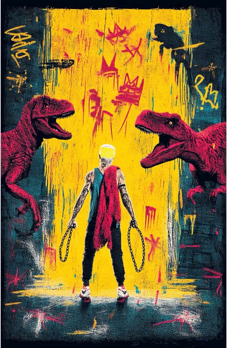 Sindiana Twin Raptors Yellow Graffiti Basquiat no Face
