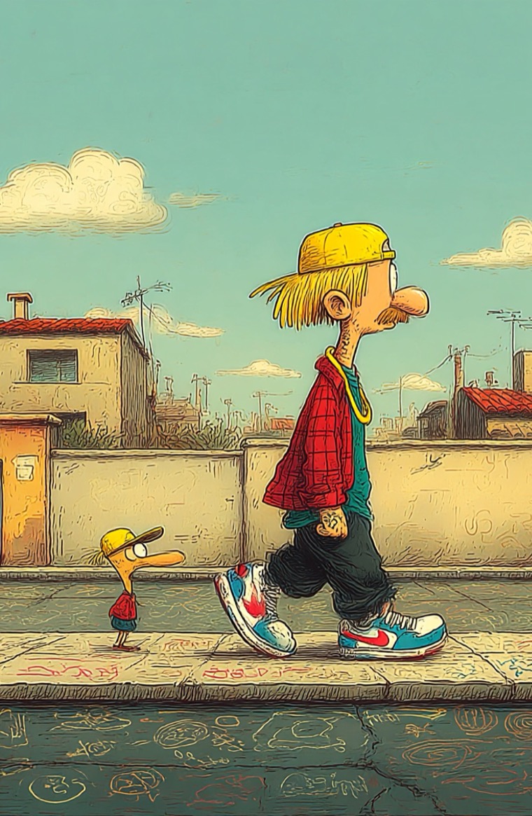 Mobius Walking With Duck Italian Street Caricature